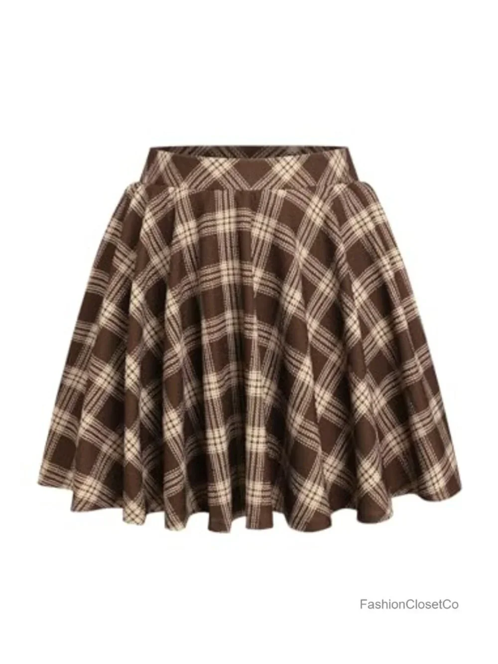 Womens High Waist Plaid Mini Skirt A-Line Flared Polyester Blend